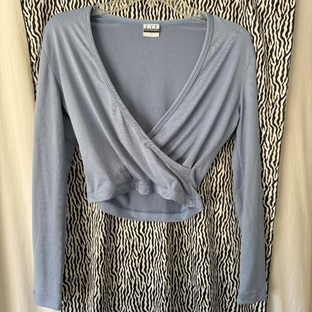 Light Blue Cropped Wrap Top Size L